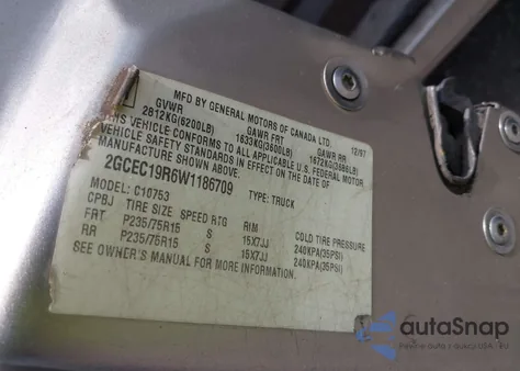 1998 Chevrolet C/K 1500 z USA, uszkodzony, nr VIN 2GCEC19R6W1186709